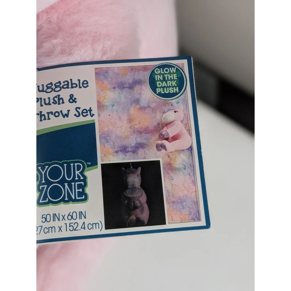 Your Zone Pink Unicorn Huggable Plush and Throw Set Glow In The Dark 50x60